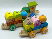 Load image into Gallery viewer, Wooden Train set with stacking blocks shapes and Smiley Happy Face Decoration
