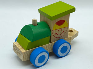 Wooden Train set with stacking blocks shapes and Smiley Happy Face Decoration