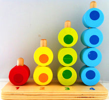 Load image into Gallery viewer, Counting Stacker Wooden Toy Tower shapes Learn to Count Stacker-multi coloured.
