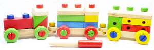 Wooden Train Nut Combination with Puzzle Shapes Stacking Train-52 pieces.