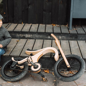 Wooden balance bike with add on pedals module, 3 bikes in1, from age 1-6 years