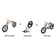 Load image into Gallery viewer, Wooden balance bike with add on pedals module, 3 bikes in1, from age 1-6 years
