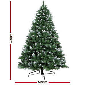 Christmas Tree 2.4M Xmas Trees Decorations Snowy Green 1400 Tips