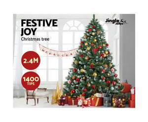 Jingle Jollys 8FT Christmas Snow Tree - Green_240cm tall 140cm wide Large size