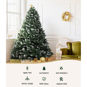 Christmas Tree 2.4M Xmas Trees Decorations Snowy Green 1400 Tips