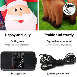 Christmas Inflatable Santa Sleigh 2.2M Outdoor Decorations LED