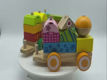 Load and play video in Gallery viewer, Wooden Train set with stacking blocks shapes and Smiley Happy Face Decoration
