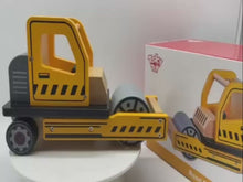 Load and play video in Gallery viewer, Toy Road Roller Wooden Construction Roller Movable Parts-Large 28 cm -gift ready
