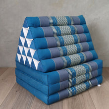 Load image into Gallery viewer, Thai kapok cushion  Day bed roll out mattress 3-Folds with backrest Cushion -100% Thailand handmade Kapok-Blue
