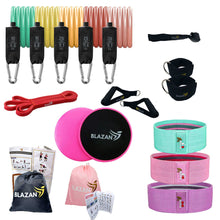 Load image into Gallery viewer, Resistance Exercise Bands Fitness Bundle  21 Pieces Complete Home Workout Tube Booty Bands Heavy Duty Band Gliding Core Sliders
