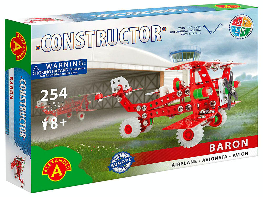 Airplane self assembly metal construction toy set 254 pieces-Baron retro biplane