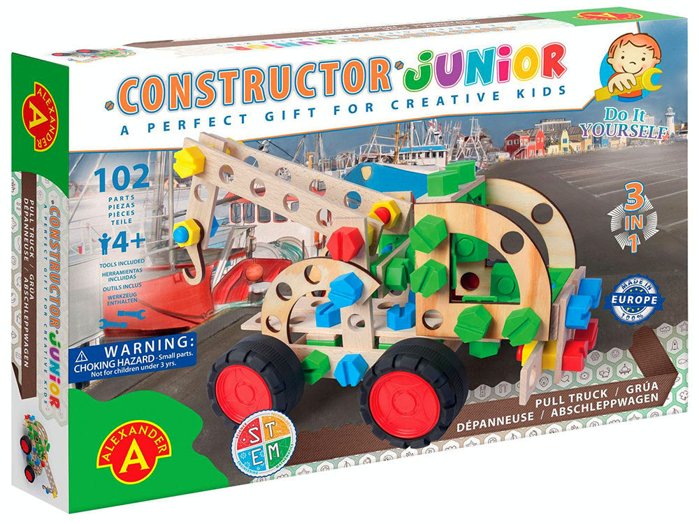 Construction Crane tow truck self assembly wood construction toy set 102 piece