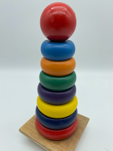 Wooden Toy Rainbow Tower shapes Stacker-multi colour