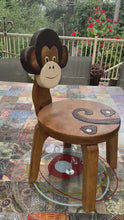 Load and play video in Gallery viewer, Children&#39;s hand crafted wood Chair With back rest Animal MONKEY Theme Children’s Chair and Toddlers Stepping Stool.
