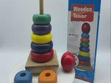 Load and play video in Gallery viewer, Wooden Toy Rainbow Tower shapes Stacker-multi colour
