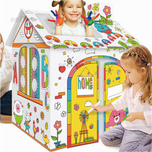 Load image into Gallery viewer, Cardboard Indoor Playhouse - build and decorate kit all in one
