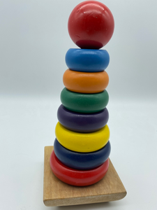 Wooden Toy Rainbow Tower shapes Stacker-multi colour