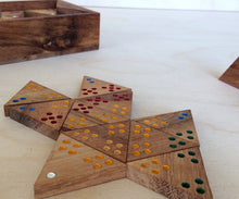 Load image into Gallery viewer, Wooden Domino Game Set Triangle shaped Handmade Dominoes in Gift box
