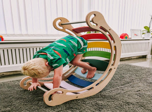 XXL JUMBO Rocker Montessori Rainbow Swing Rocker with climbing RAMP and Slide combo for kids, Rocker board, indoor play.