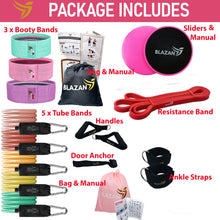 Load image into Gallery viewer, Resistance Exercise Bands Fitness Bundle  21 Pieces Complete Home Workout Tube Booty Bands Heavy Duty Band Gliding Core Sliders
