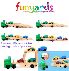 Kids wooden truck toy (Pine) 6 wheels plus movable tray and cars