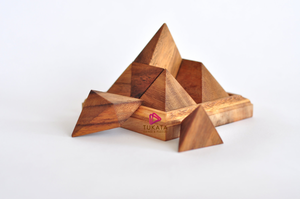 Triangle Pyramid wood 9 piece puzzle 3D hand made wooden Puzzles - mini size for kids, adults and travel