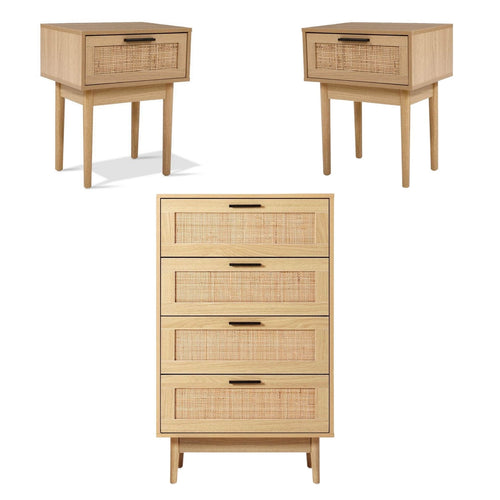 Rattan Bedroom Package | 2 x Bedside Tables with Drawer & Tallboy With 4 Drawers-0