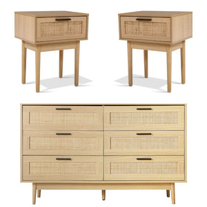 Rattan Bedroom Package | 2 x Bedside Tables with Drawer & Tallboy With 6 Drawers-0