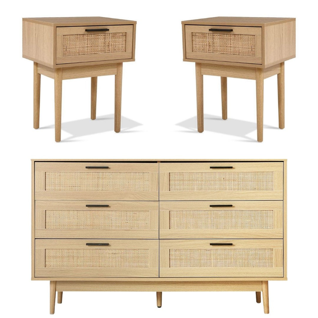 Rattan Bedroom Package | 2 x Bedside Tables with Drawer & Tallboy With 6 Drawers-0