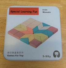 Load image into Gallery viewer, Set 12 -TWELVE different Puzzle Educational Games for Travel in closable Tin Can.
