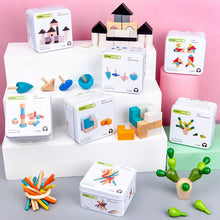 Load image into Gallery viewer, Set 12 -TWELVE different Puzzle Educational Games for Travel in closable Tin Can.
