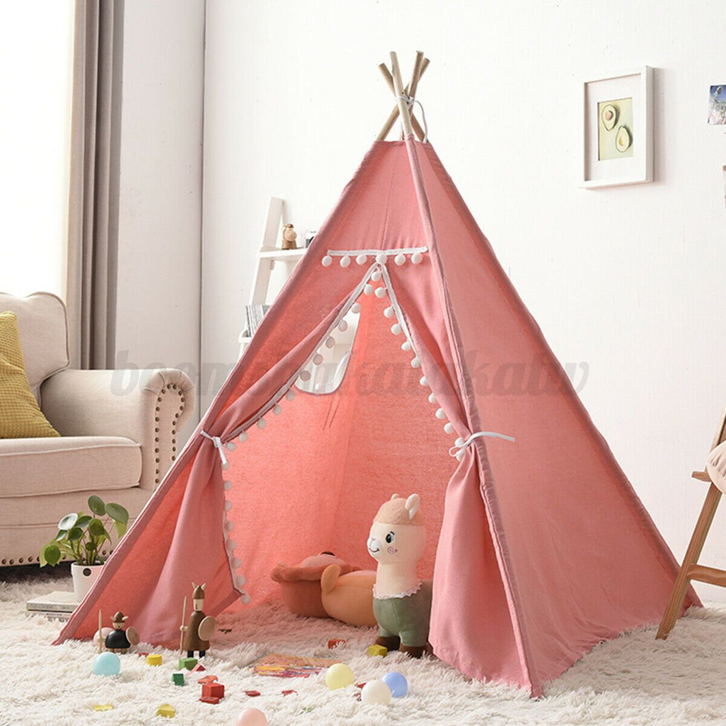 Teepee canvas Wigwam Tent Cubby House 1.3M Large for kids indoor -Pink-130cm Size