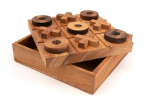 Load image into Gallery viewer, TIC TAC TOE naughts and Crosses board game on a wooden platform
