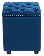 Load image into Gallery viewer, Cubix Blue Fabric Storage Ottoman Tufted Blanket Box Foot Stool Studs and Rings
