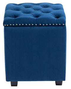 Cubix Blue Fabric Storage Ottoman Tufted Blanket Box Foot Stool Studs and Rings