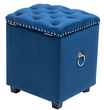 Load image into Gallery viewer, Cubix Blue Fabric Storage Ottoman Tufted Blanket Box Foot Stool Studs and Rings
