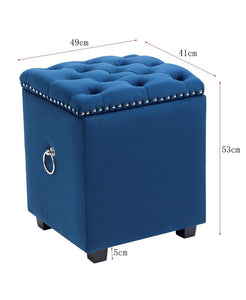 Cubix Blue Fabric Storage Ottoman Tufted Blanket Box Foot Stool Studs and Rings