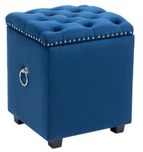 Load image into Gallery viewer, Cubix Blue Fabric Storage Ottoman Tufted Blanket Box Foot Stool Studs and Rings
