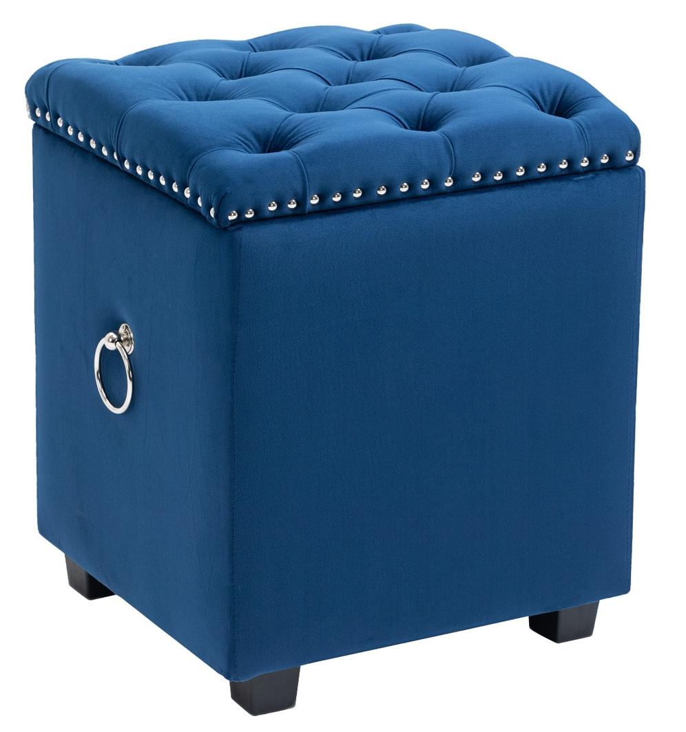 Cubix Blue Fabric Storage Ottoman Tufted Blanket Box Foot Stool Studs and Rings