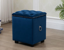 Load image into Gallery viewer, Cubix Blue Fabric Storage Ottoman Tufted Blanket Box Foot Stool Studs and Rings
